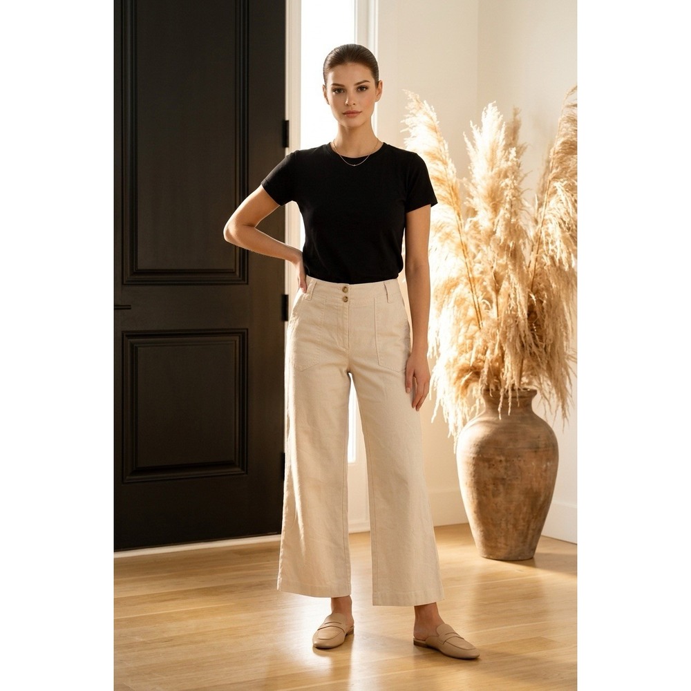 Anthropologie Maeve The Naomi Linen Wide-Leg Pants Size 12 Cream Color